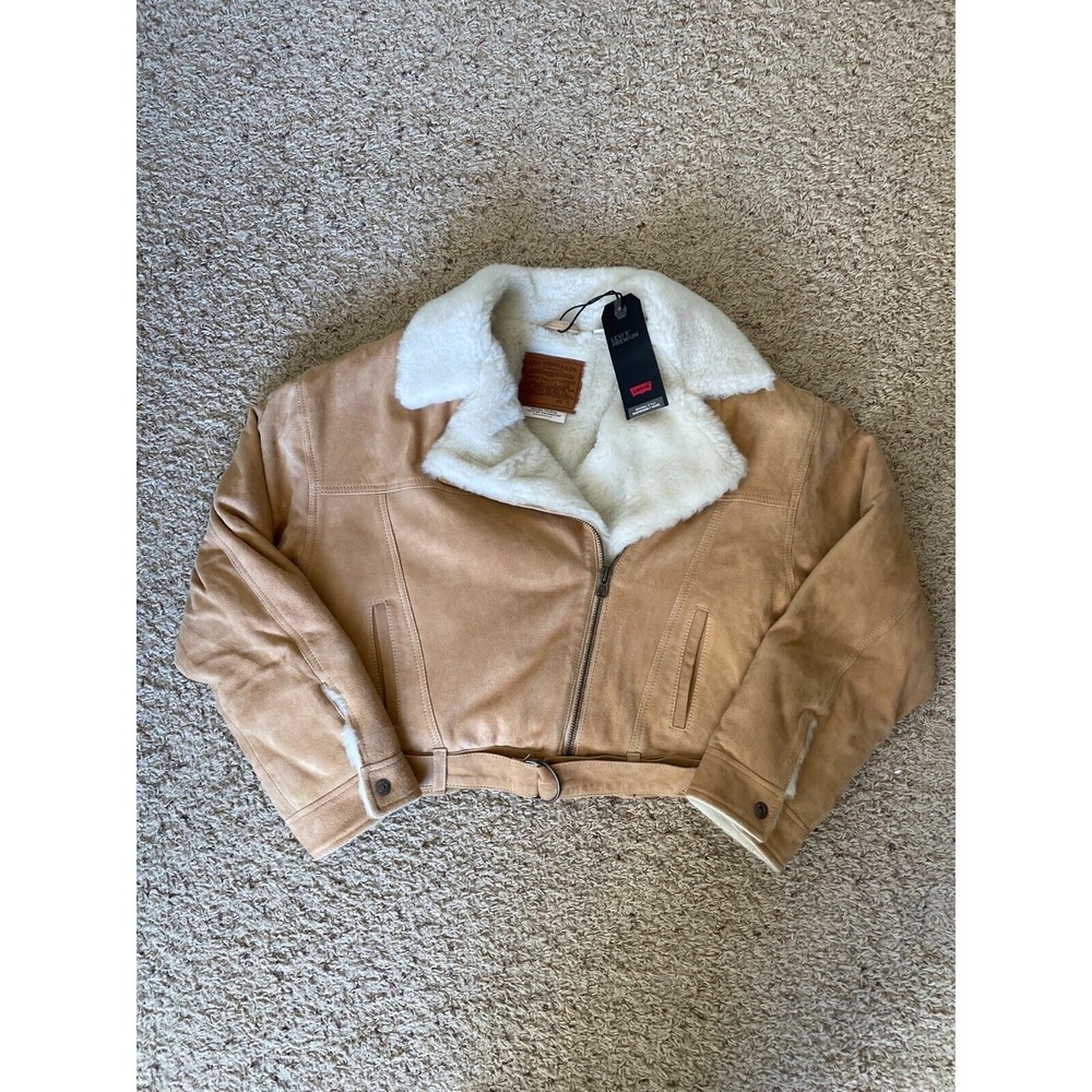Levis Premium Womens Suede Sherpa Cropped Jacket Womens Size Small NWT NEW